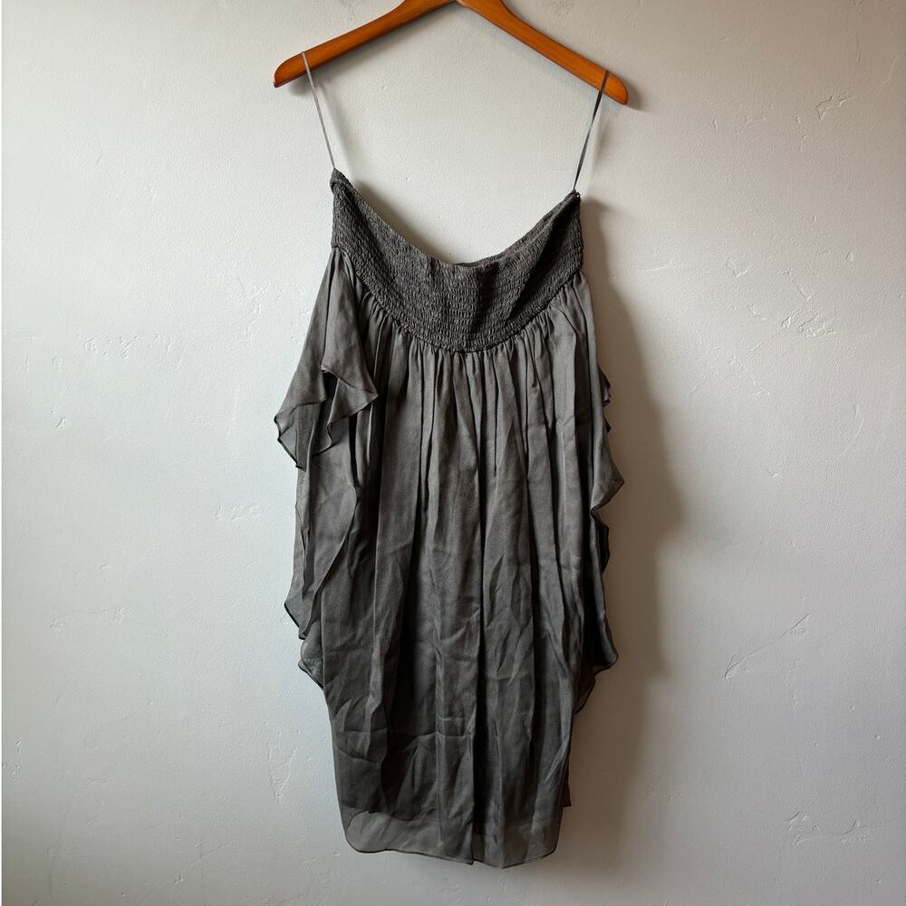 NWT Susana Monaco SILK Gray Pull-on Ruffle Sheer Strapless Dress